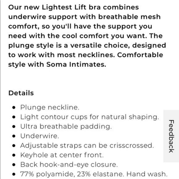 SOMA Lightest Lift Mesh Plunge Bra Size 36DD Navy Blue - Picture 4 of 9